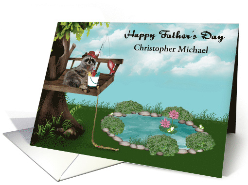 Father's Day, Custom Name, cute raccoon fishing from a... (1289808)