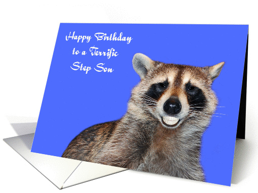 Birthday To Step Son, Raccoon smiling with pearly white dentures card