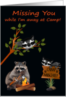 Missing You from Child Away At Summer Camp, raccoons camping card