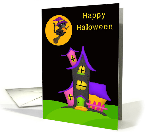 Halloween, general, Haunted house with a cat flying on a... (1296602)