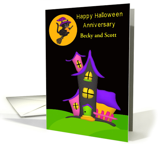 Anniversary on Halloween Custom Name Card with a Haunted House card