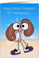 15th Anniversary, Kidney Transplant, Happy kidneys, glasses, sneakers card