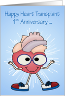 1st Anniversary of Heart Transplant Happy Heart wearing Glasses card