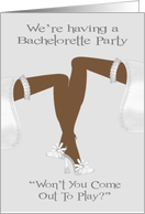 Invitations, Lesbian Bachelorette Party, dark-skinned legs, garters card