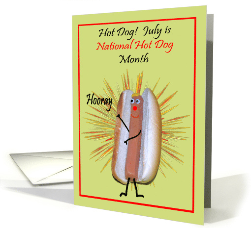 National Hot Dog Month July with a Googly Eyed Hot Dog on a Bun card