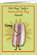 National Hot Dog Month July with a Googly Eyed Hot Dog on a Bun card