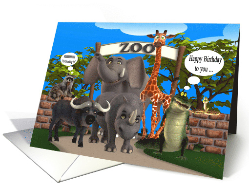Birthday, general, humor, Zoo animals with a raccoon... (1303622)