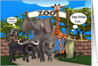 Birthday, general, humor, Zoo animals with a raccoon trying to fit in card