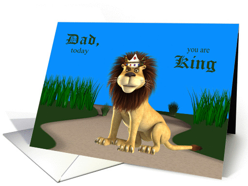 Father's Day to Dad, humor, Lion with a jeweled crown on his head card