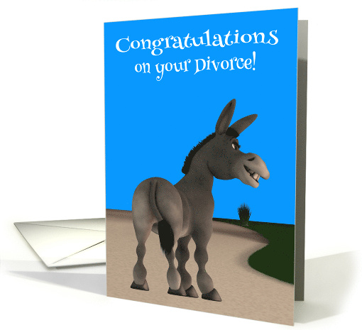 Congratulations on Divorce with a Cute Donkey on a Grassy Road card