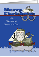 Christmas to Brother-in-Law in the Navy, Santa Claus in boat, anchor card