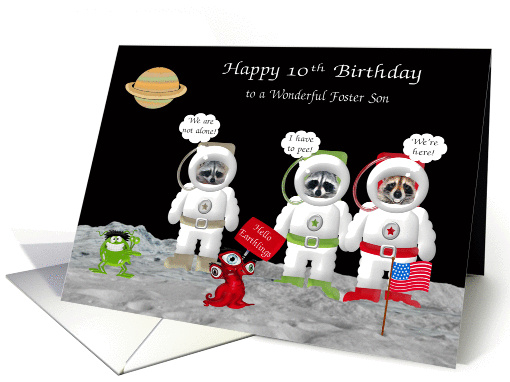 10th Birthday To Foster Son, raccoon astronauts on moon... (1307382)