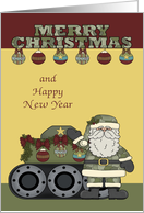 Christmas in the Army with Santa Claus Standing Next to a Tank card