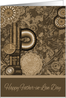 Father-in-Law Day, general, old vintage steampunk gears on brown, tan card