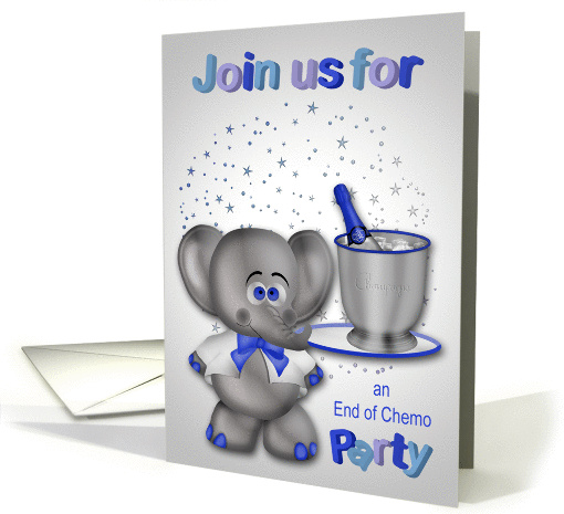 Invitations, End Of Chemo Party, general, elephant with champagne card