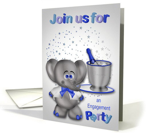 Invitations, Engagement Party, general, elephant with champagne card