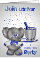 Invitations, Welcome Home Party, general, elephant with champagne card