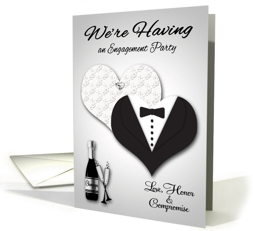 Invitations, Engagement Party, general, bride and groom hearts card