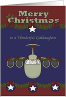 Christmas to Goddaughter in the Air Force, Santa Claus flying a plane card