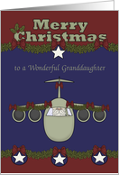 Christmas to Granddaughter in the Air Force, Santa Claus flying plane card