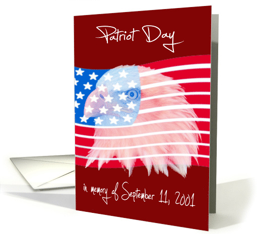 Patriot Day, general, bald eagle against an American flag, stars card