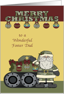 Christmas to Foster Dad in the Army, Santa Claus with a tank, ornament card