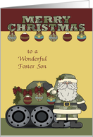 Christmas to Foster Son in the Army, Santa Claus with tank, ornaments card