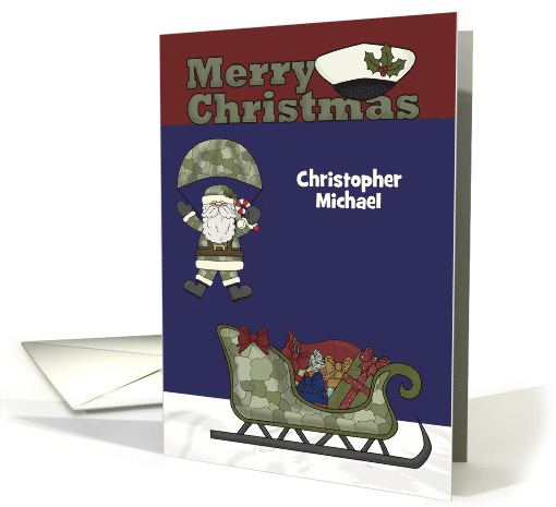 Christmas, Marines, custom name, Santa Claus parachuting card