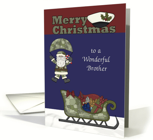 Christmas to Brother, Marines, Santa Claus parachuting, sleigh card