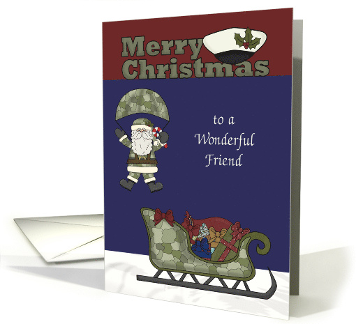 Christmas to Friend in Marines with Santa Claus Parachuting card