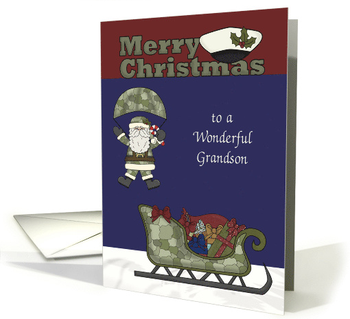 Christmas to Grandson in the Marines with Santa Claus Parachuting card