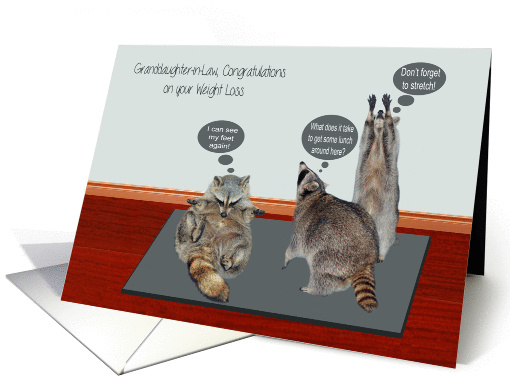 Congratulations To Granddaughter-in-Law, On Weight Loss, raccoons card