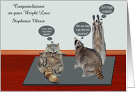 Congratulations On Weight Loss, custom name, raccoons, exercise card