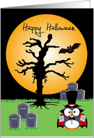 Halloween, general, Vampire Owl at a grave yard with a harvest moon card