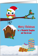 Christmas to Daughter and Son in Law with an Owl Sitting on a Limb card