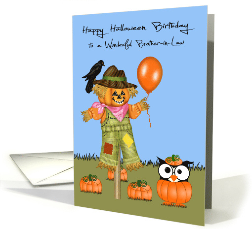 Birthday On Halloween to Brother-in-Law, Owl in a pumpkin patch card
