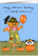 Birthday On Halloween to Brother-in-Law, Owl in a pumpkin patch card