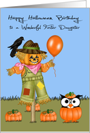 Birthday On Halloween to Foster Daughter, Owl in a pumpkin patch card