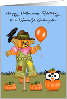 Birthday On Halloween to Goddaughter, Owl in a pumpkin patch card