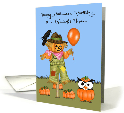 Birthday On Halloween to Nephew, Owl in a pumpkin patch,... (1334352)