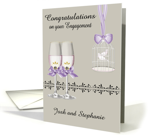 Congratulations on Engagement Custom Name Doves with Champagne card
