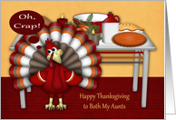 Thanksgiving to Both Aunts, Cute turkey with table setting, pies card