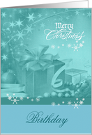 Birthday on Christmas, Presents, Bows, Ornaments with snowflakes card