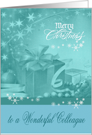Christmas to Colleague, Presents, Bows, Ornaments with snowflakes card