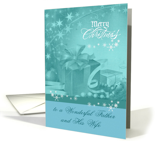 Christmas to Father and Wife with a Beautiful Display of Presents card