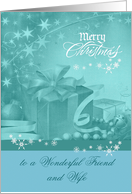 Christmas to Friend and Wife with an Elegant Festive Display on Blue card