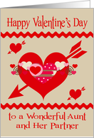 Valentine’s Day To Aunt And Partner, red, white and pink hearts card
