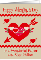 Valentine’s Day To Father and Step Mother, white and pink hearts card