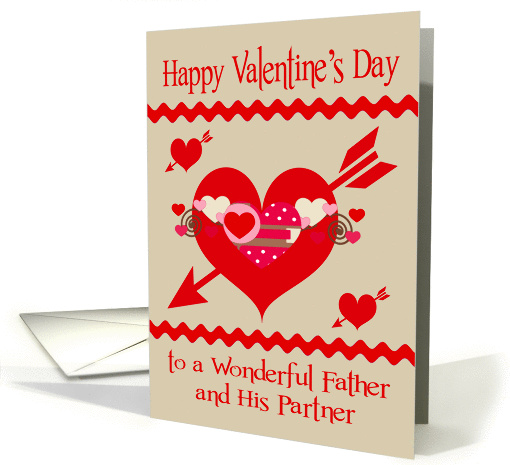 Valentine's Day To Father and Partner, red, white and pink hearts card