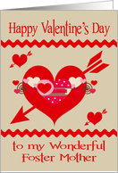 Valentine’s Day To Foster Mother, red, white and pink hearts, arrows card